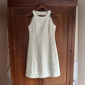 Vintage Ann Taylor Mini Dress - Ivory Sleeveless A-Line with Gold - Size 4